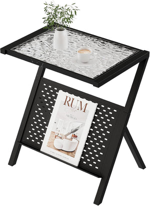 Outdoor Side Table, Waterproof End Table with Storage, Small Coffee Table for Living Room Bedroom Patio