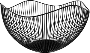 Wire Fruit Basket, Black Fruit Bowl for Kitchen Counter, Wave Fruit Basket Serving Bowl Wire Fruit Dish for Fruits and Veggies