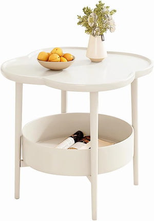2 Tier Side Table,Sofa Beside Table End Table, Compact Space Saving Design with Basket