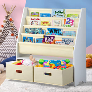 4 tier Kids Bookshelf Wooden Bookcase Children Toy Organiser Display Rack