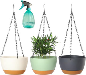 8.3 Inch Hanging Flower Plant Pot with Drainage Hole for Indoor Outdoor Plants,with Drainage Hole and Removable Tray for Home Garden Porch Balcony Patio Decor (3 Pack)