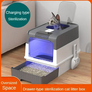 Fully Enclosed Cat Toilet Large Foldable Cat with Lid, Drawer Type Splashproof