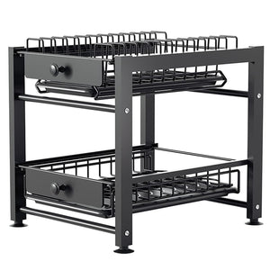 2-Tier Dish Drying Rack, Kitchen Counter Dish Drainer with Drainboard Cutlery Holder Cup Holder