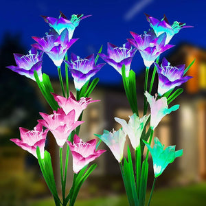 4 Pack Solar Garden Lights Outdoor Solar Flowers, 7-Color Changing Solar Pathway Decor Lights