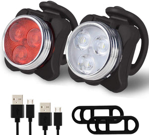 Bike Lights Front and Back Rechargeable Set, LED, Easy to Mount, 4 Light Modes