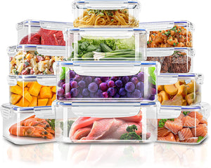 Plastic Food Storage Containers set , Reusable Lunch Boxes with Airtight Lids - Leak Proof, Freezer & Microwave Safe (Pack of 24)