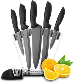 Kitchen Knife Set with Block and Sharpener - 7 Piece Set  – Razor Sharp Knives Kitchen Set - Visually Stunning Knife Block Set