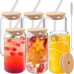Glass Cups with Lids and Straws, 16oz Iced Coffee Cup Drinking Glasses Beer Glasses Cute Tumbler Cup