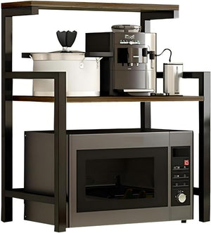 3 Tier Microwave Oven Rack Microwave Shelf Stand, Toaster Oven Stand Spice Holder Kitchen Countertop Organizer ,Condiment Holder Shelf, Wooden & Metal Rack