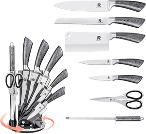 8 PCS Kitchen Knife Sets with Acrylic Stand, Chef Knife Set, Scissors and Knife Sharpener