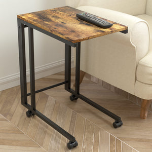 C Shaped Sofa Side Table,End Table with Wheels and Metal Frame,Coffee Table for Living Room Bedroom Small Spaces