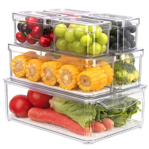 Fridge Food Storage Containers , Stackable Refrigerator Organiser with Lids for Kitchen Cabinet Pantry Organization  (Set Of 7)