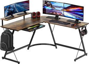 Gaming L-Shaped Computer Desk with Monitor Stand, Writing Study Table for Home Office