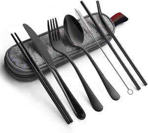 8-Piece Portable Reusable Travel Utensils Silverware, Camping Cutlery Set