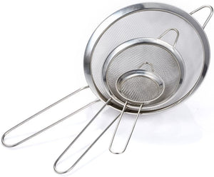 Set of 3 Food Colanders - Stainless Steel Premium Fine Mesh Strainer Sieve Set