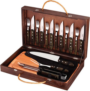 Tramontina Polywood Stainless Steel Carving Barbecue 17-Pieces Set, Brown