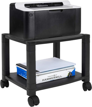 Under Desk Printer Stand With Wheels, 2-Tier Mobile Printer Cart with Cable Management