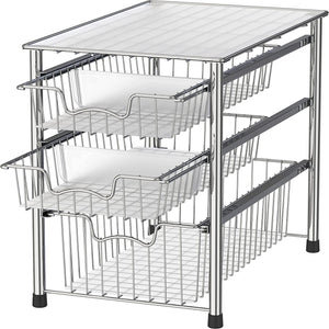 3 Tier Storage Shelf Cabinet Rack,Multi-Purpose Sliding Basket Organizer Drawer for Bathroom Kitchen