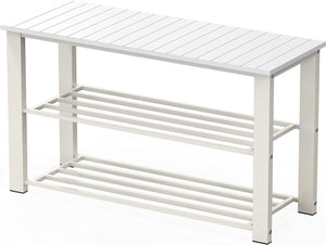 Wooden Top Shoe Bench Organizer for Entryway Storage