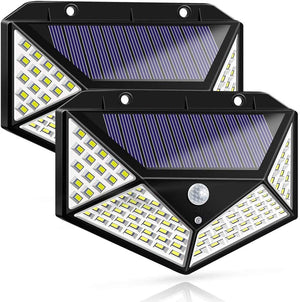2 Packs LED Solar Lights Outdoor,100 LED Motion Sensor Solar Security Lights, Outdoor Waterproof Solar Wall Light
