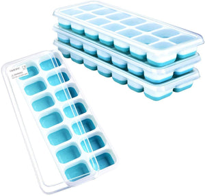 Ice Cube Trays 4 Pack, Easy-Release Silicone and Flexible 14-Ice Trays with Removable Lid