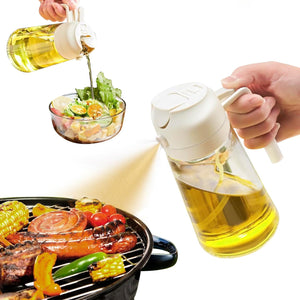 Oil Sprayer for Cooking, 2 in 1 Olive Oil Dispenser Bottle for Kitchen, 470ml Glass Oil Bottle (White)