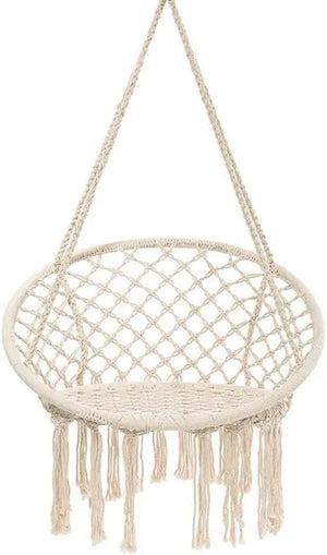 Handwoven Cotton Macrame Hammock Hanging Chair Swing for Outdoor Use, Beige（Without a pillow)