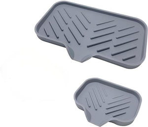 2Pcs Silicone Kitchen Sink Tray Soap Tray, Self-Draining Organizer Tray for Bathroom Kitchen Sink Organizer ,for Sponge Soap Dispenser Dish
