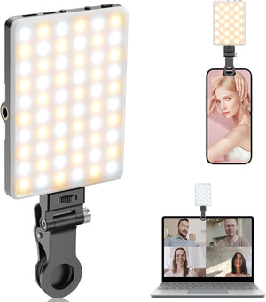 60 LED Selfie Light, with Rechargeable Clip and Adjusted 3 Light Modes, 2000mAh Video Light for iPhone iPad, Laptop, Makeup, Video Conference