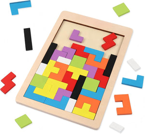 (40 Pcs)Wooden Puzzle Brain Teasers Toy Tangram ,Jigsaw Colorful 3D Russian Blocks, Game Montessori Educational Baby Kids