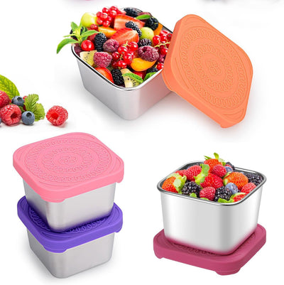 (4 Pack )190ml/6.5oz Stainless Steel Snack Containers with Silicone Lid for Storing Nuts, Fruits, Snacks, Dips