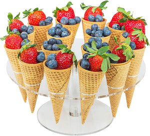 Ice Cream Cone Holder, Acrylic Clear 16 Holes Food Stand,for Party Birthday Wedding Decoration