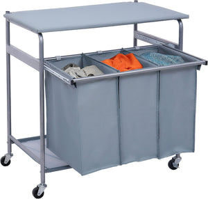 Laundry Hamper With Trolley,3 Washing Basket Bag Sort + Ironing Board