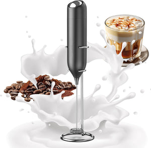 Powerful Milk Frother Handheld Foam Maker, Mini Whisk Drink Mixer for Coffee, Hot Chocolate, With Stand