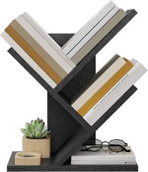 3 Tier Book Tree Bookshelf, Wood Tree Small Bookcase for Desk Displaying Books, CDs, Magazines and More at Office, Home and School