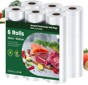 6Rolls 28CM*6M Vacuum Seal Bags for Food Saver, Seal a Meal, BPA Free, Great for Portion Control & Food Storage