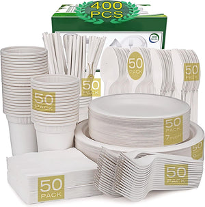 Eco-Friendly Biodegradable Disposable Re-usable Cutlery Set,  Tableware Dinnerware  for Picnic Camping Party BBQ（400pcs ）