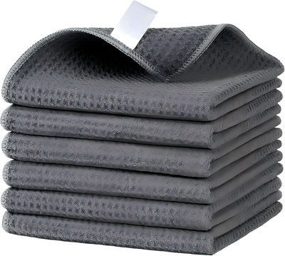 ( 6 Pack)Waffle Pattern Cleaning Cloths, Reusable Absorbent Microfiber Cleaning Cloths, Lint Free Microfiber Kitchen Towels,12.6 x 12.6 inch