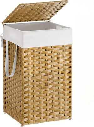 17.2 Gallon (65L) Laundry Hamper with Lid,  Synthetic Rattan Clothes Laundry Basket, Foldable, Removable Liner for Bathroom & Home Organization