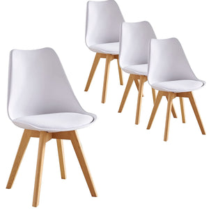 Dining Chairs Kitchen Table Chair Lounge Room Plastic Wood Retro Padded Seat (Set of 4 )