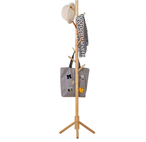 Wooden Coat Rack with 8 Hocks, 3 Adjustable Sizes Free Standing Coat Hanger for Hallway, Entryway, Bedroom