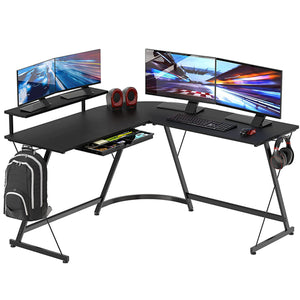 L Shaped Desk, Gaming Corner Desk with Monitor Stand, Home Office Study Writing Table Workstation
