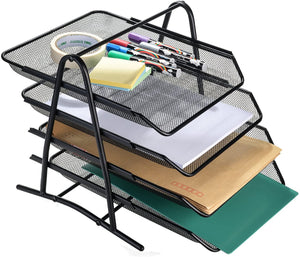 4 Tier Letter Tray Organiser, Mesh Filling Desktop Document Paper File for Home &Office