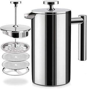 French Press Coffee Maker - Insulated Stainless Steel - Portable Thermal Coffee Makers (34Oz)