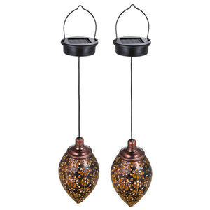 Solar Lantern Outdoor Waterproof Hanging Solar Lights Lamps Metal LED Decorative Lighting for Garden Decor Patio Lawn Porch 2 Pack