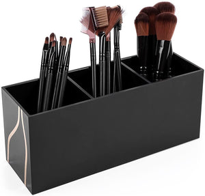 Makeup Brush Holder Organiser 3 Slot Acrylic Cosmetics Brushes Storage Solution
