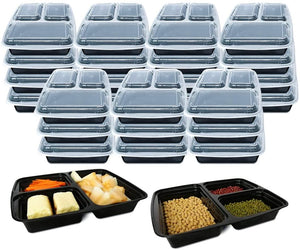 3 Compartment (10 Pack) BPA Free Reusable Meal Prep Containers - Plastic Food Storage Trays with Airtight Lids