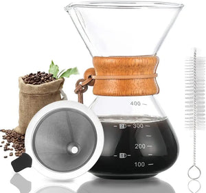 Pour Over Coffee Maker Glass Coffee Pot Manual Drip Coffee Brewer with coffee Filter for Home, Travel (400 ml)