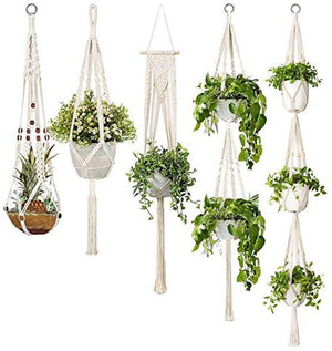 Macrame Plant Hangers, 5-Pack Handmade Cotton Rope Hanging Planters Set Flower Pots Holder Stand