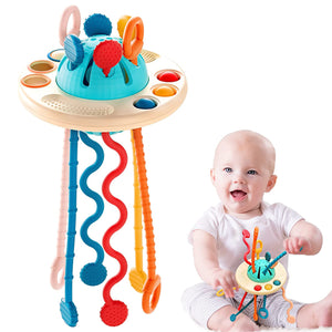 Montessori Toys for Baby, Food Grade UFO Silicone Pull String Activity Toy, Sensory for Toddlers, Fine Motor Skills